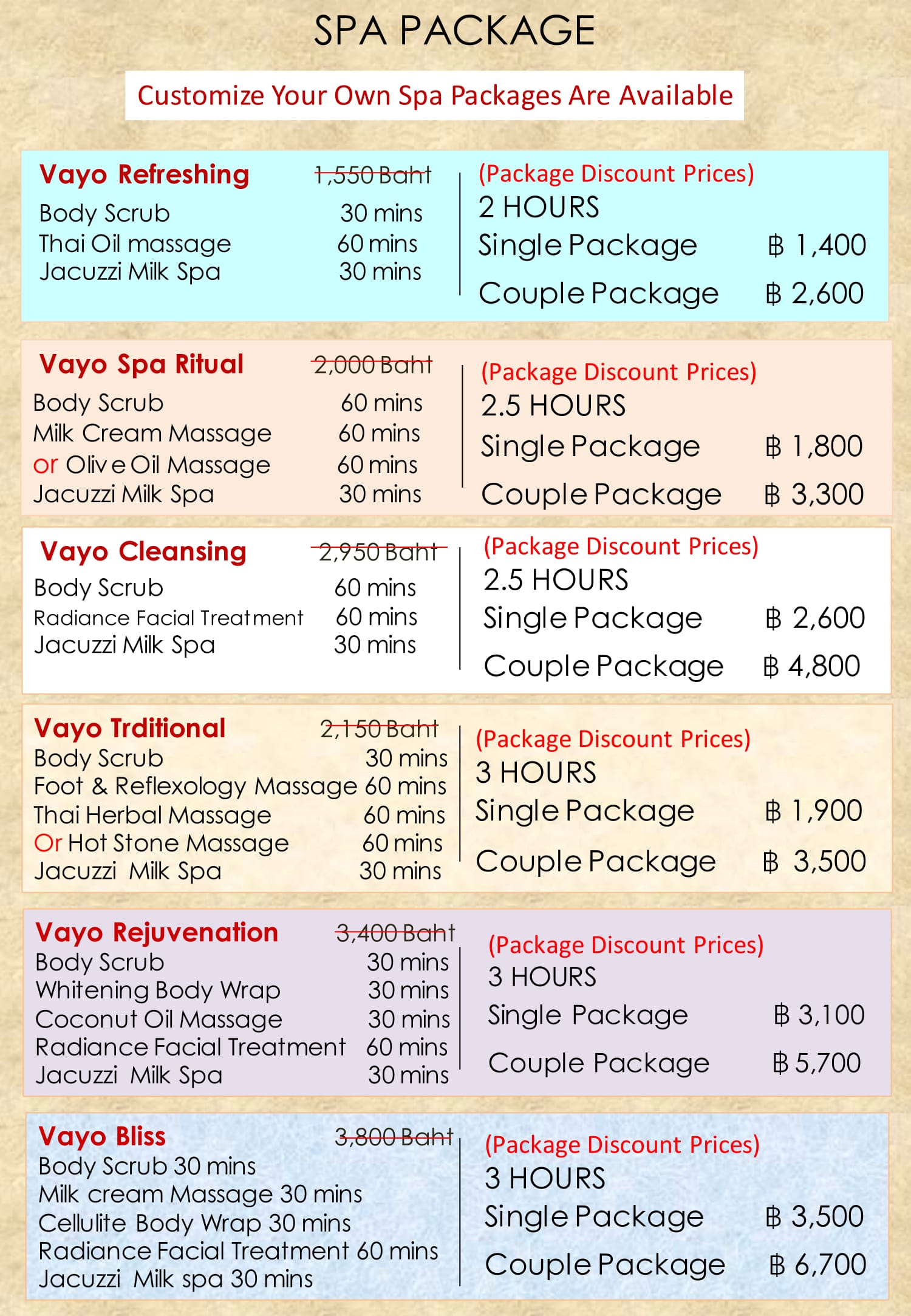 Packages Vayo Massage And Beauty Salon